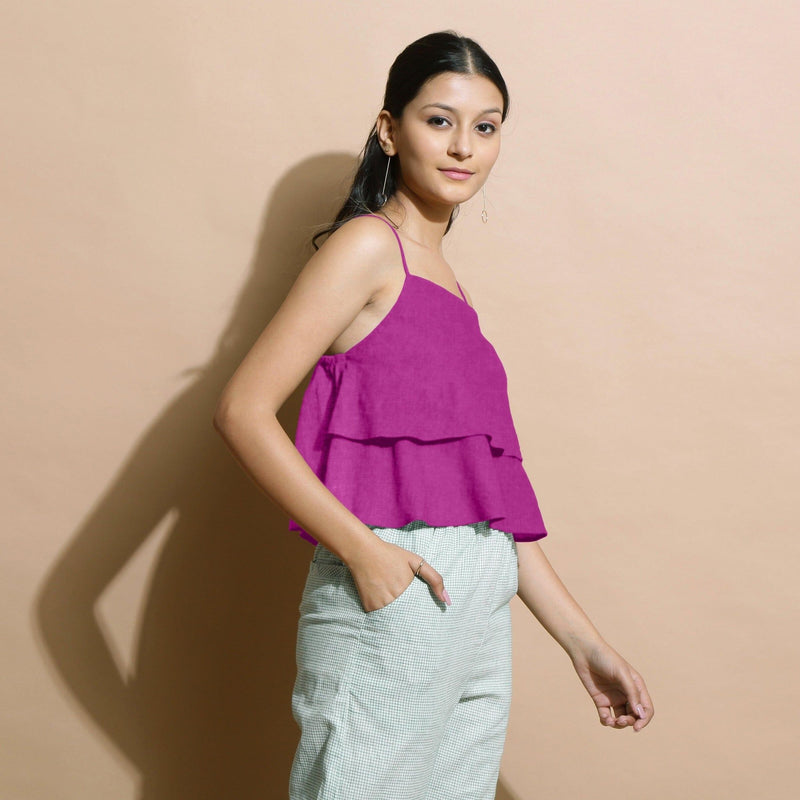 Magenta 100% Linen Tier Camisole Top