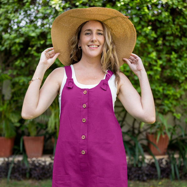 Magenta Cotton Linen Dungaree Playsuit