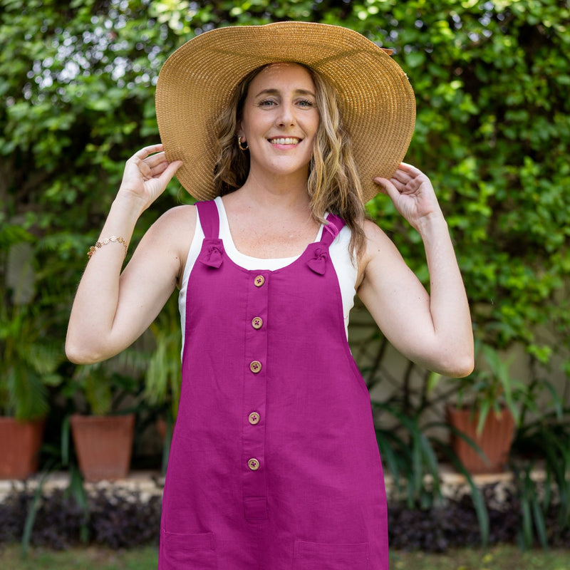 Magenta Cotton Linen Dungaree Playsuit