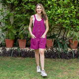 Magenta Cotton Linen Dungaree Playsuit
