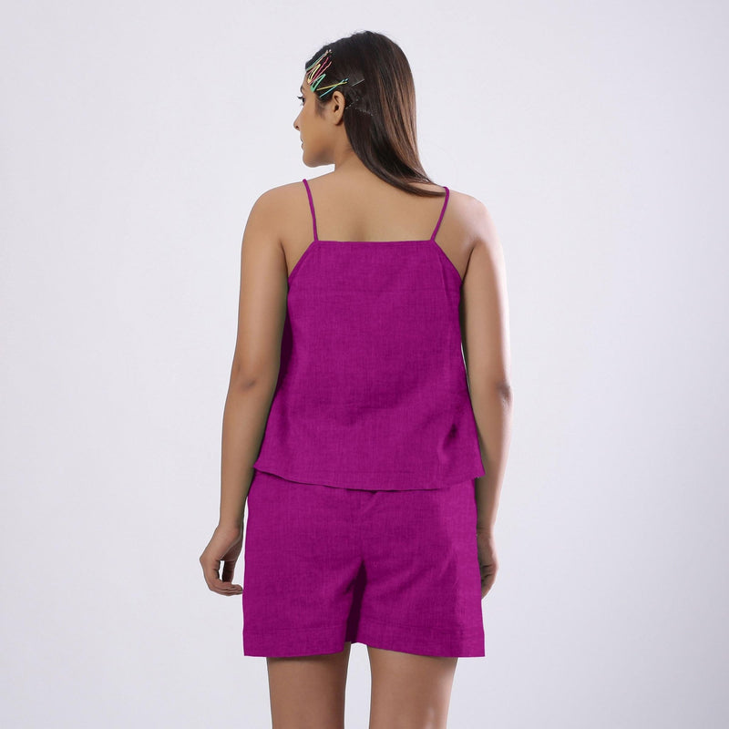 Magenta Cotton Linen Flared Camisole Top