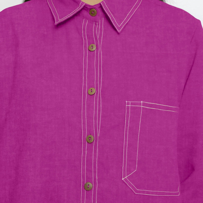 Magenta Cotton Linen Full Sleeve Button-Down Shirt