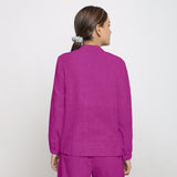 Magenta Cotton Linen Mandarin Collar Full Sleeve Shirt