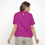 Magenta Cotton Linen Peter Pan Collar Half Sleeve Top