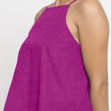 Magenta Cotton Linen Relaxed Fit Spaghetti Top