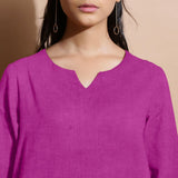 Magenta Cotton Linen Split-Neck Tunic Top