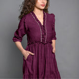 Magenta Hand-Beaded Handspun Cotton Boho Maxi Dress
