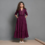 Magenta Hand-Beaded Handspun Cotton Boho Maxi Dress