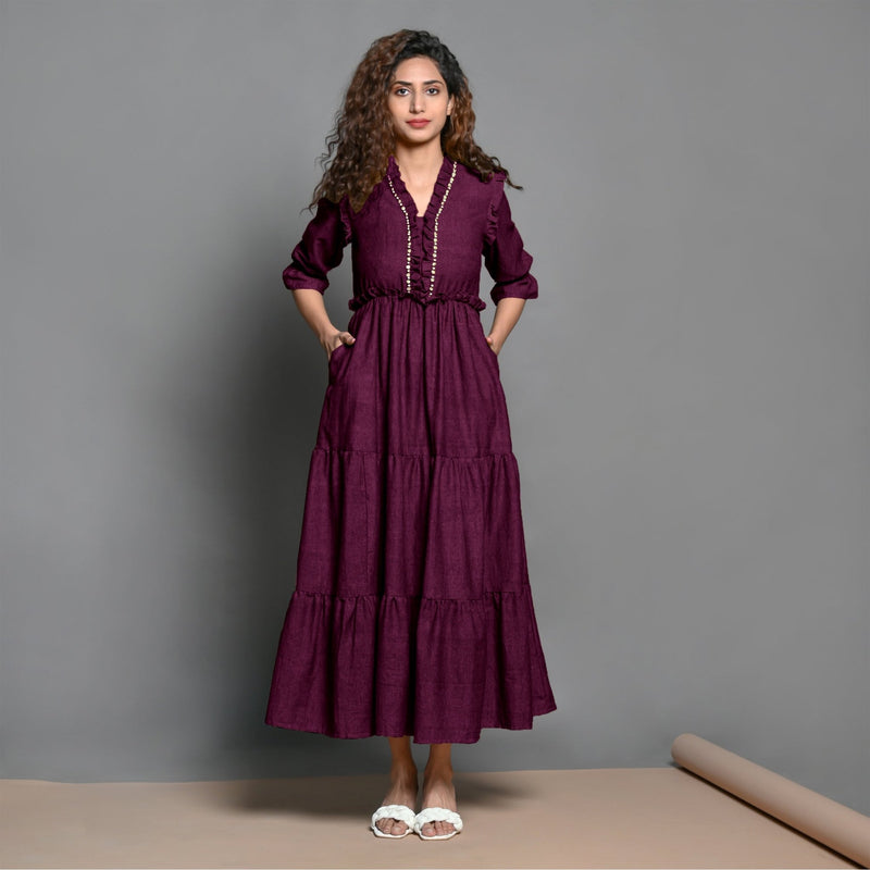Magenta Hand-Beaded Handspun Cotton Boho Maxi Dress