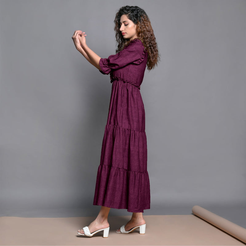 Magenta Hand-Beaded Handspun Cotton Boho Maxi Dress