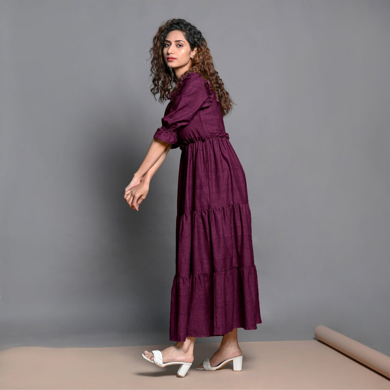 Magenta Hand-Beaded Handspun Cotton Boho Maxi Dress