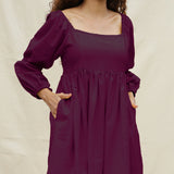 Magenta Handspun Cotton Bohemian Gathered Short Dress