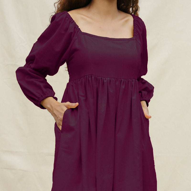 Magenta Handspun Cotton Bohemian Gathered Short Dress