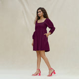 Magenta Handspun Cotton Bohemian Gathered Short Dress