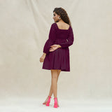 Magenta Handspun Cotton Bohemian Gathered Short Dress