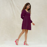 Magenta Handspun Cotton Bohemian Gathered Short Dress