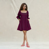 Magenta Handspun Cotton Bohemian Gathered Short Dress