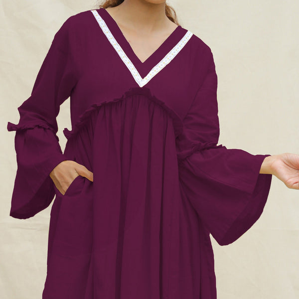 Magenta Handspun Cotton Bohemian Midi Dress