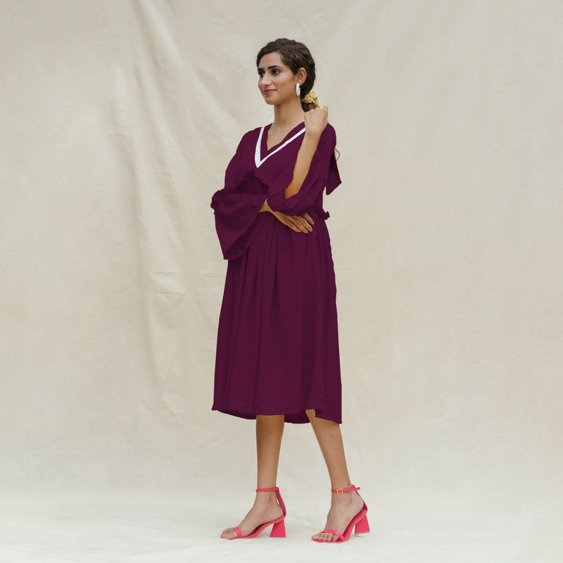 Magenta Handspun Cotton Bohemian Midi Dress