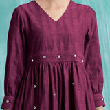 Magenta Handspun Cotton V-Neck Gathered Short Dress
