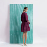 Magenta Handspun Cotton V-Neck Gathered Short Dress