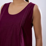Magenta Handspun Yarn-Dyed Cotton V-Neck Top