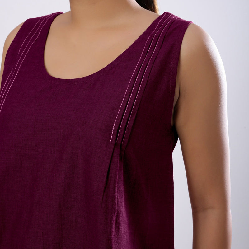 Magenta Handspun Yarn-Dyed Cotton V-Neck Top