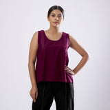 Magenta Handspun Yarn-Dyed Cotton V-Neck Top