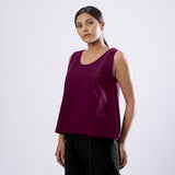 Magenta Handspun Yarn-Dyed Cotton V-Neck Top