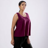 Magenta Handspun Yarn-Dyed Cotton V-Neck Top