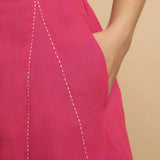 Close View of a Model wearing Magenta Mangalgiri Cotton Mid Rise Shorts