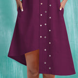 Magenta Mirror Work Cotton Knee Length Asymmetrical Dress