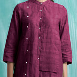 Magenta Mirror Work Cotton Mandarin Collar Top