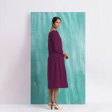 Magenta Mirror Work Embroidered Cotton Paneled Midi Dress