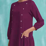 Magenta Mirror Work Embroidered Cotton Paneled Midi Dress