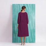 Magenta Mirror Work Embroidered Cotton Paneled Midi Dress