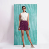 Magenta Mirror Work Yarn-Dyed Cotton Mid-Rise Elasticated Shorts