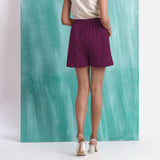 Magenta Mirror Work Yarn-Dyed Cotton Mid-Rise Elasticated Shorts