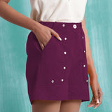 Magenta Mirror Work Yarn-Dyed Cotton Mid-Rise Elasticated Shorts