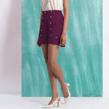 Magenta Mirror Work Yarn-Dyed Cotton Mid-Rise Elasticated Shorts
