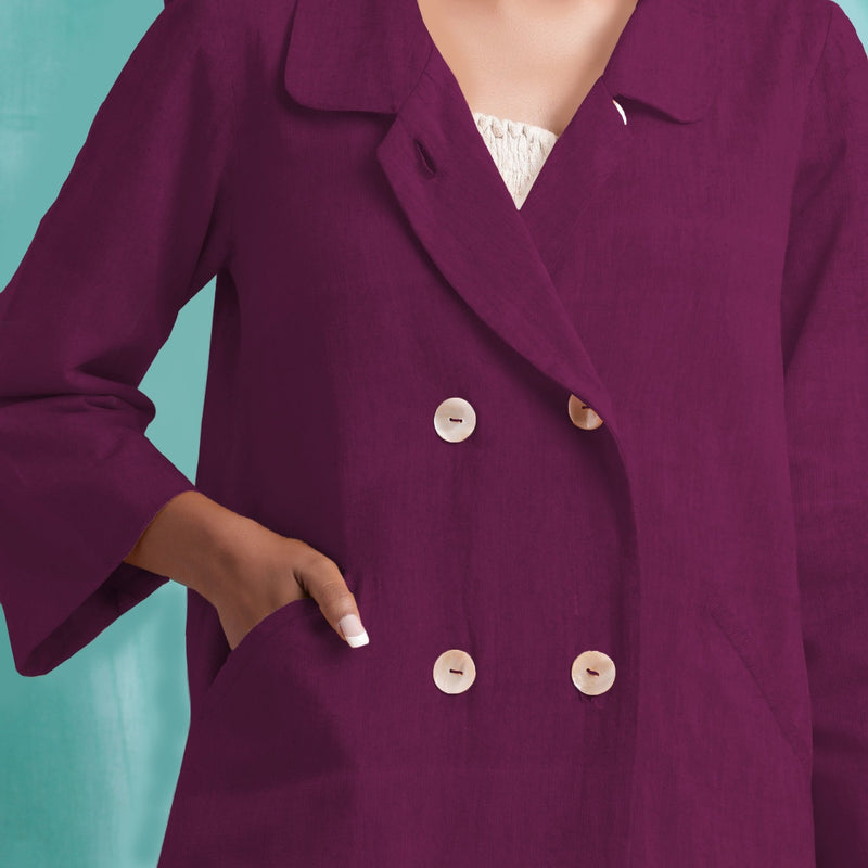 Magenta Mirror Work Yarn-Dyed Cotton Welt Pocket Coat