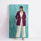Magenta Mirror Work Yarn-Dyed Cotton Welt Pocket Coat