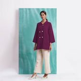 Magenta Mirror Work Yarn-Dyed Cotton Welt Pocket Coat