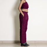 Right Detail of a Model wearing Magenta Warm Cotton Bustier Top and Mulberry Cotton Pant Co-ord Set