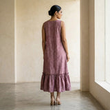 Magenta Yarn-Dyed Cotton A-Line V-Neck Sleeveless Maxi Tier Dress