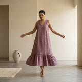 Magenta Yarn-Dyed Cotton A-Line V-Neck Sleeveless Maxi Tier Dress