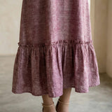 Magenta Yarn-Dyed Cotton A-Line V-Neck Sleeveless Maxi Tier Dress