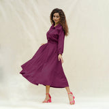 Magenta Yarn-Dyed Cotton Button-Down Yoked Maxi Dress