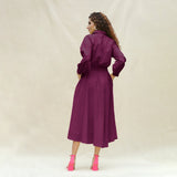 Magenta Yarn-Dyed Cotton Button-Down Yoked Maxi Dress