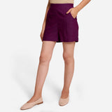 Magenta Yarn-Dyed Cotton Elasticated Casual Shorts